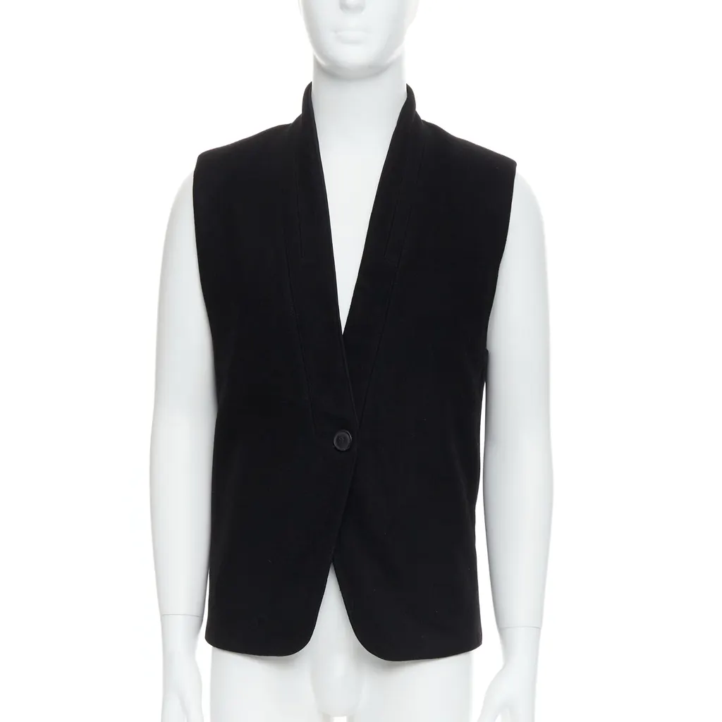 Lemaire Topstitch Waistcoat Vest Black Wool Very good - Front View