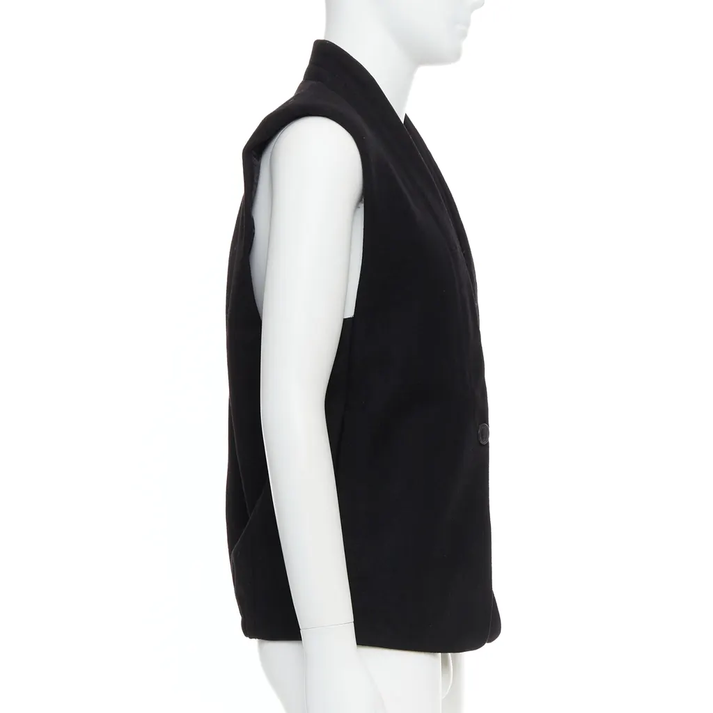 Lemaire Topstitch Waistcoat Vest Black Wool Very good - Model View