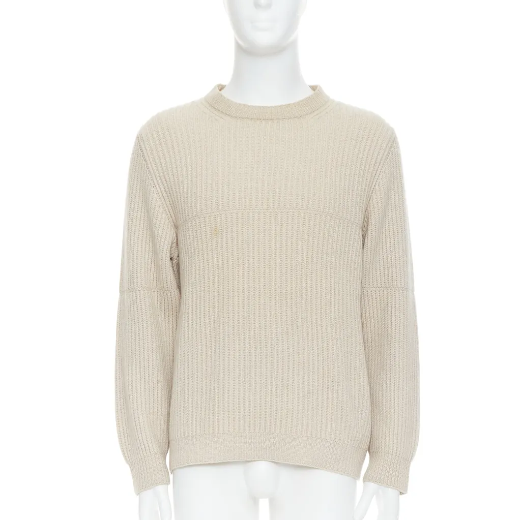 Ermenegildo Zegna Panelled Rib Sweater Beige Cashmere Good - Front View