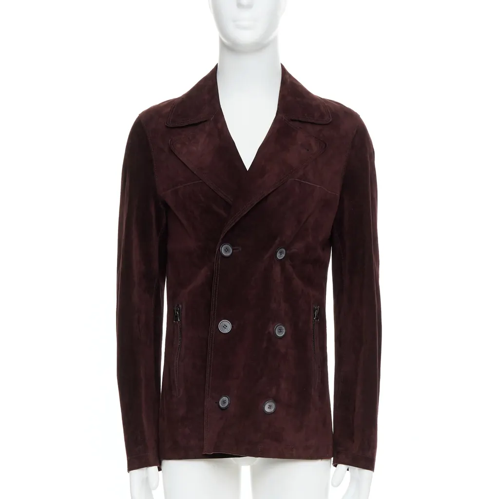 Lanvin Brown Suede Double Jacket Brown Leather Good - Front View