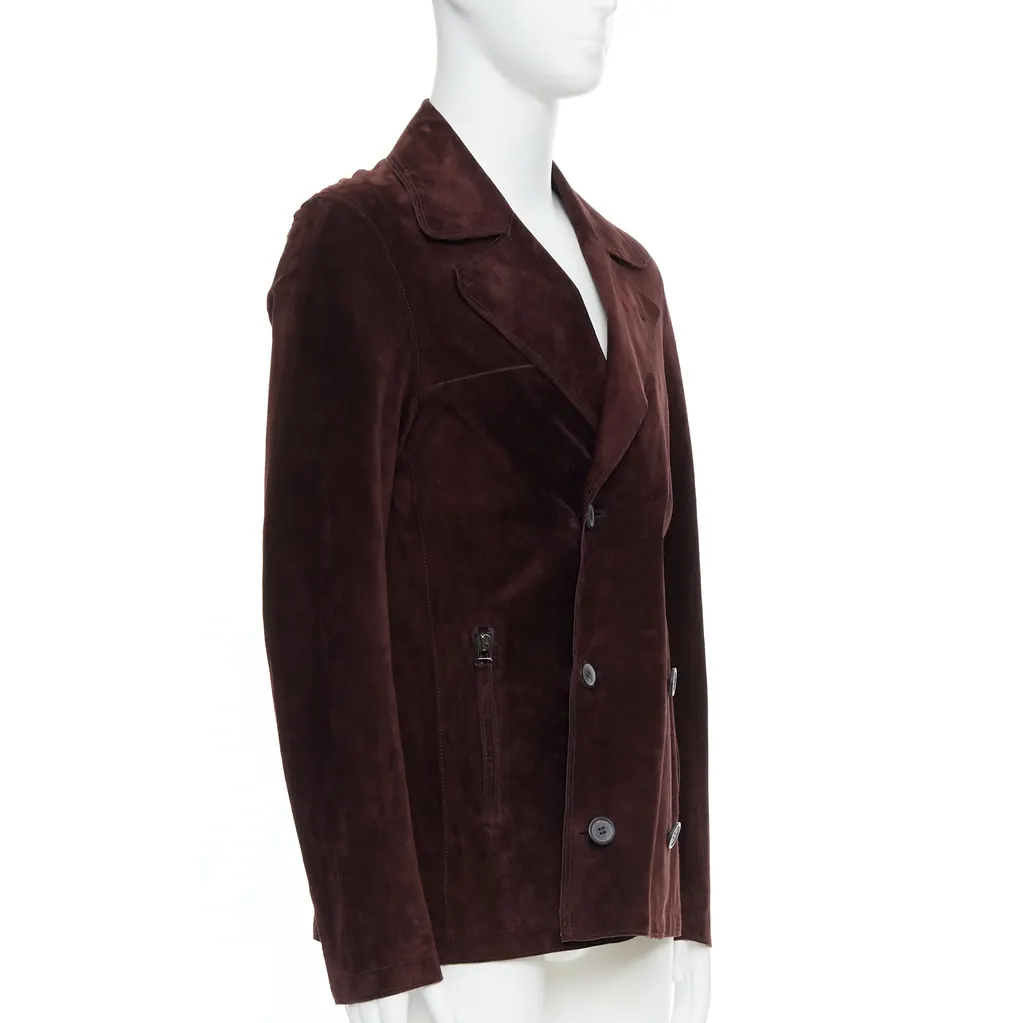 Lanvin Brown Suede Double Jacket Brown Leather Good - Model View