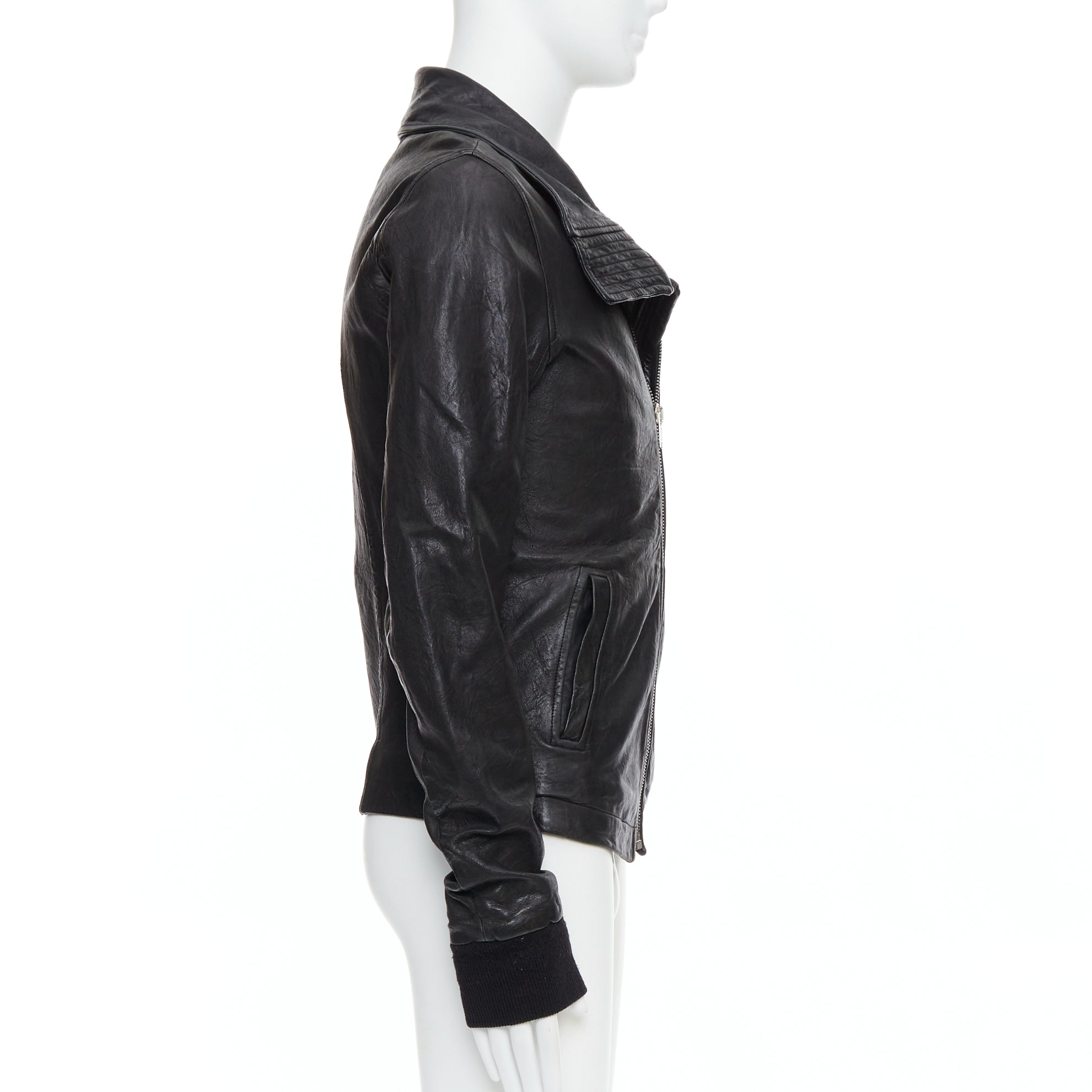 Rick Owens Black Zip Moto Jacket - Side view