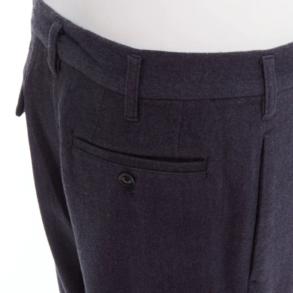 Yohji Yamamoto Pleated Tapered Pants Blue Wool Never worn, with tag - Back View
