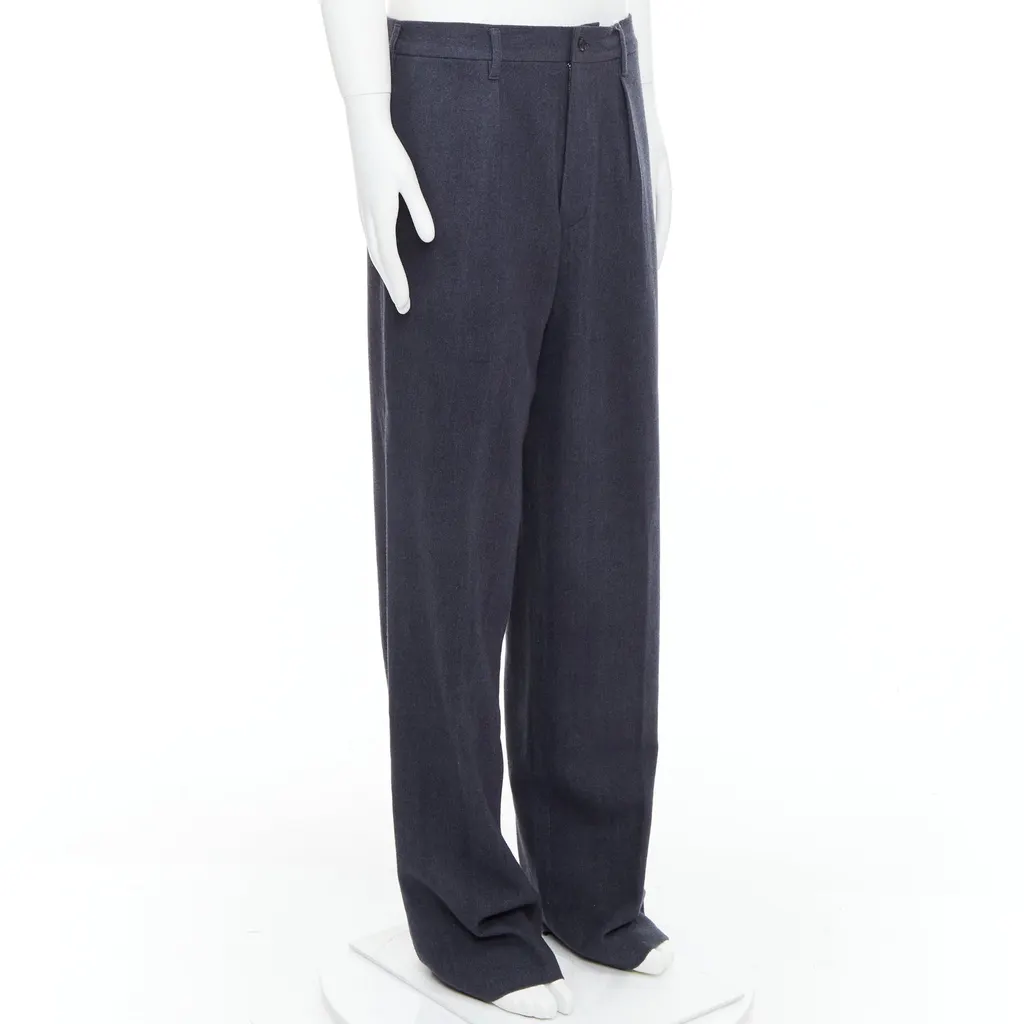 Yohji Yamamoto Pleated Tapered Pants Blue Wool Never worn, with tag - Inside View