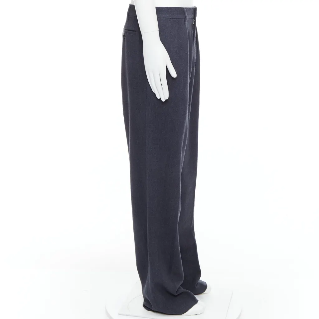 Yohji Yamamoto Pleated Tapered Pants Blue Wool Never worn, with tag - Model View