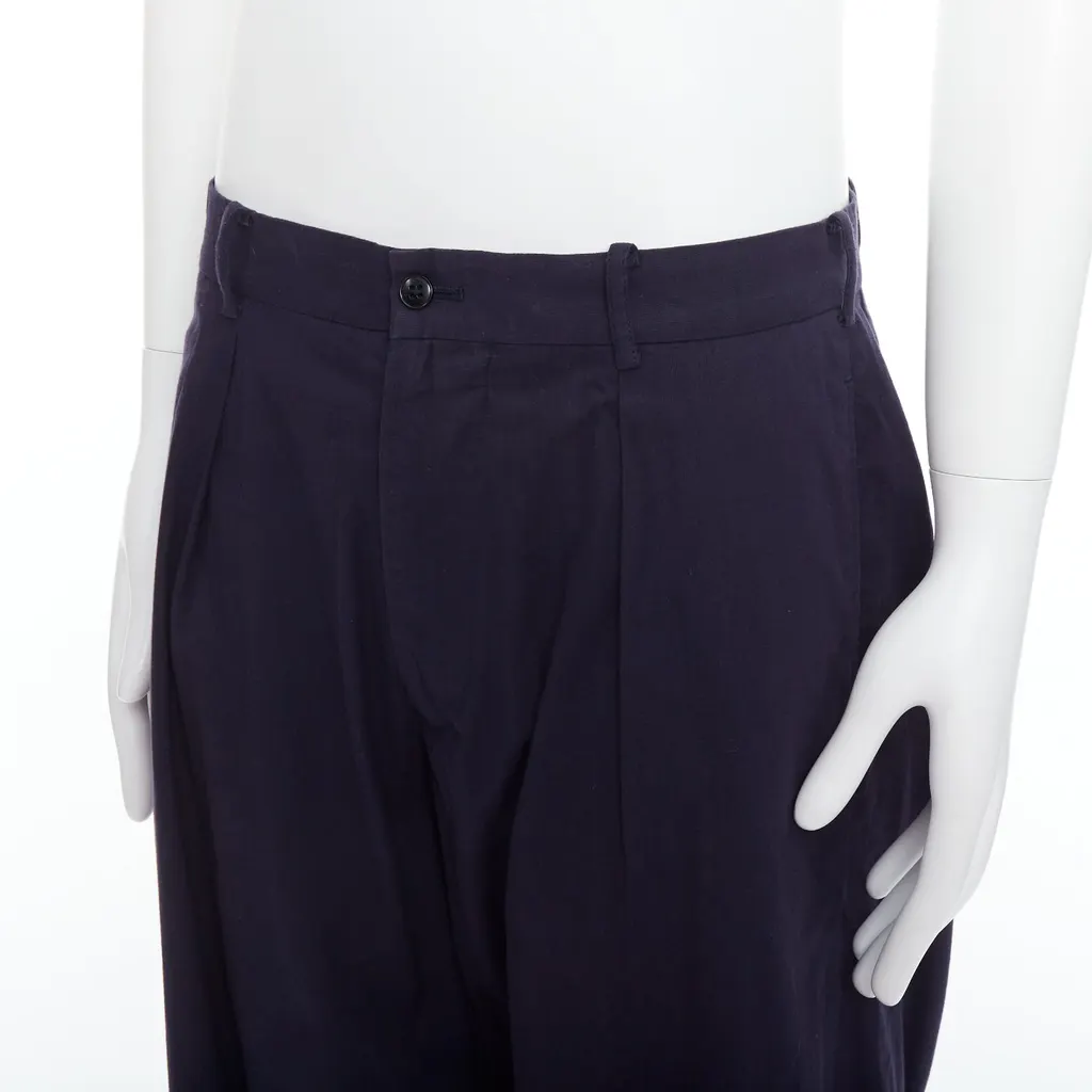 Yohji Yamamoto Cotton Pleated Pants Navy Cotton Good - Back View