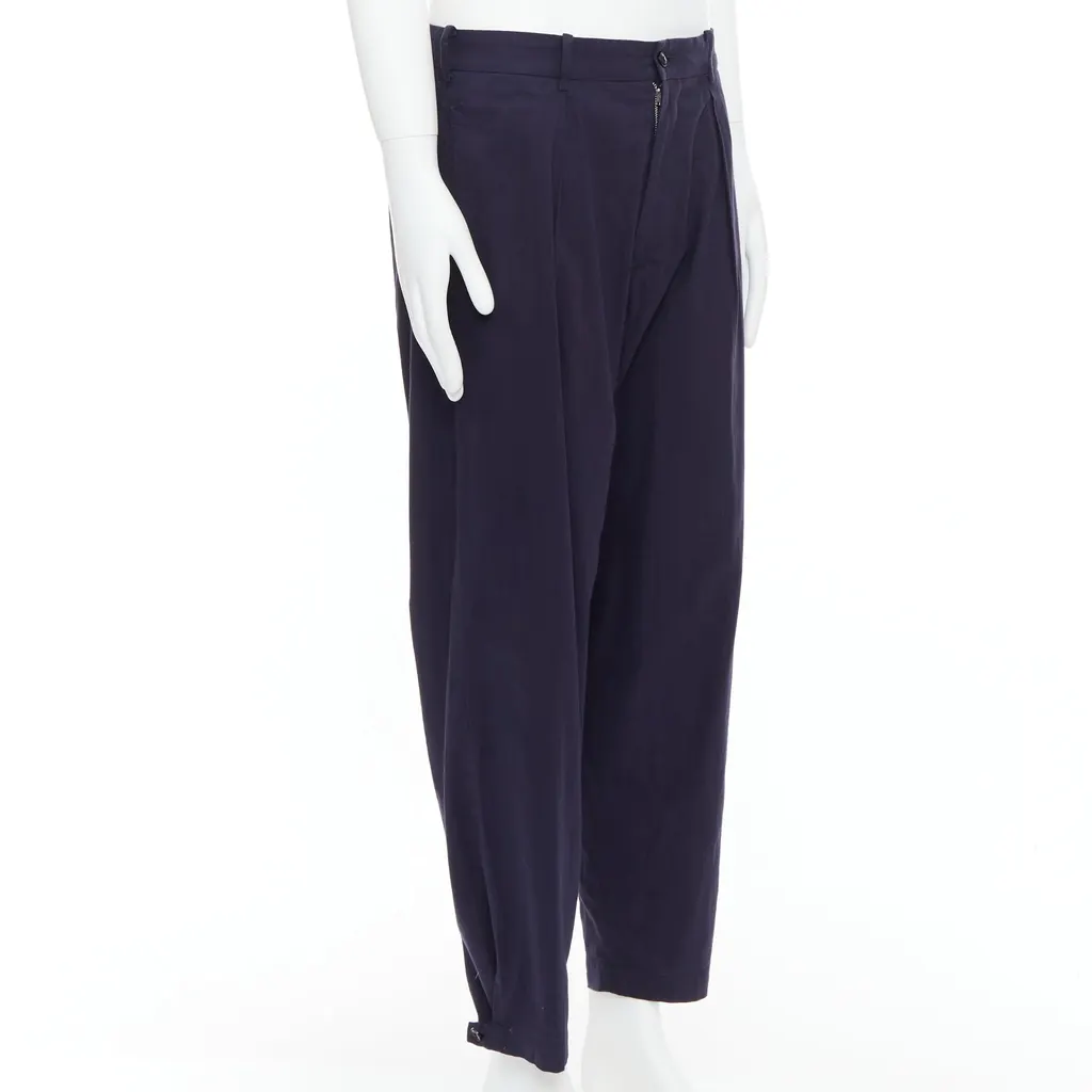 Yohji Yamamoto Cotton Pleated Pants Navy Cotton Good - Inside View