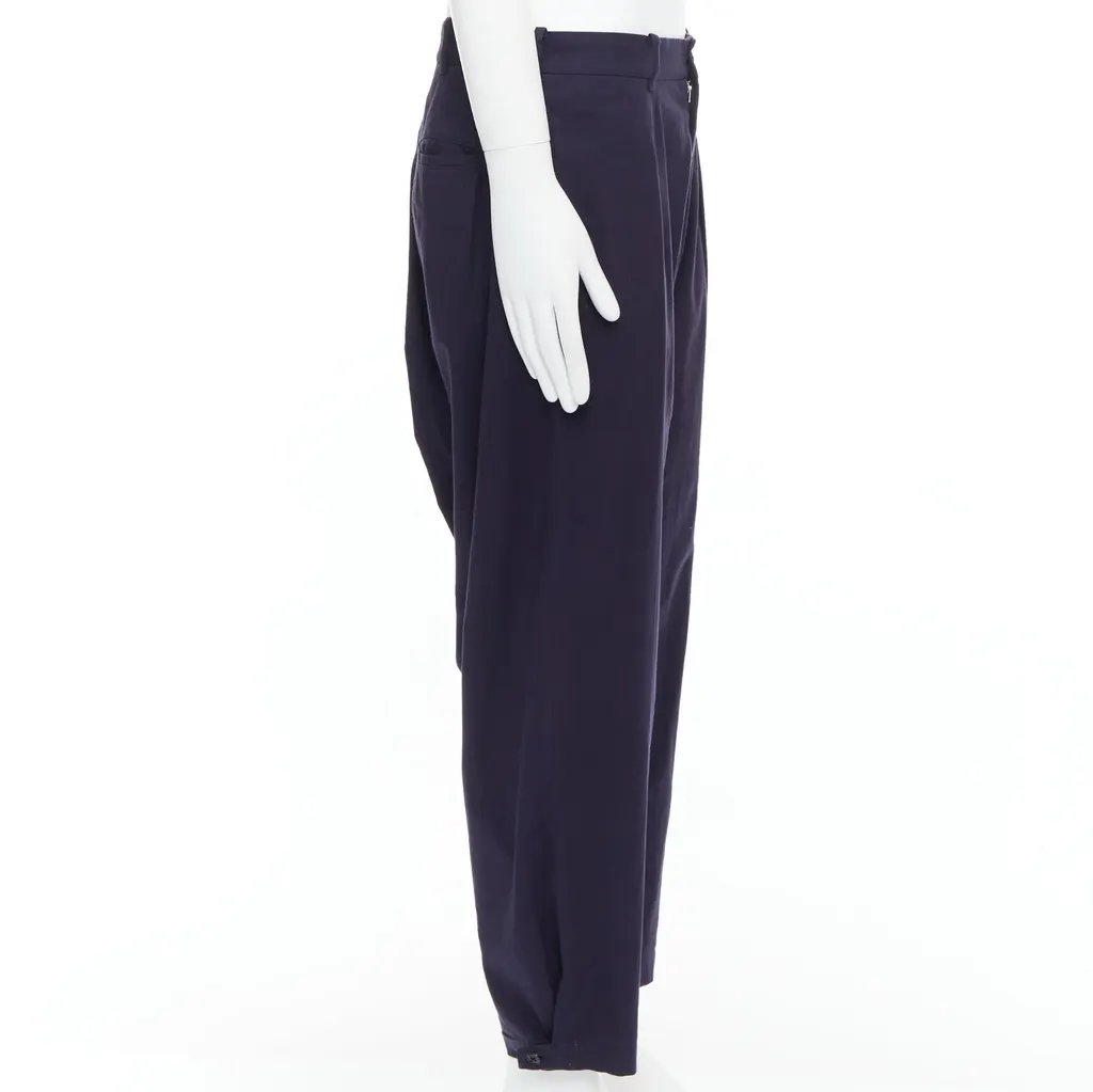Yohji Yamamoto Cotton Pleated Pants Navy Cotton Good - Model View