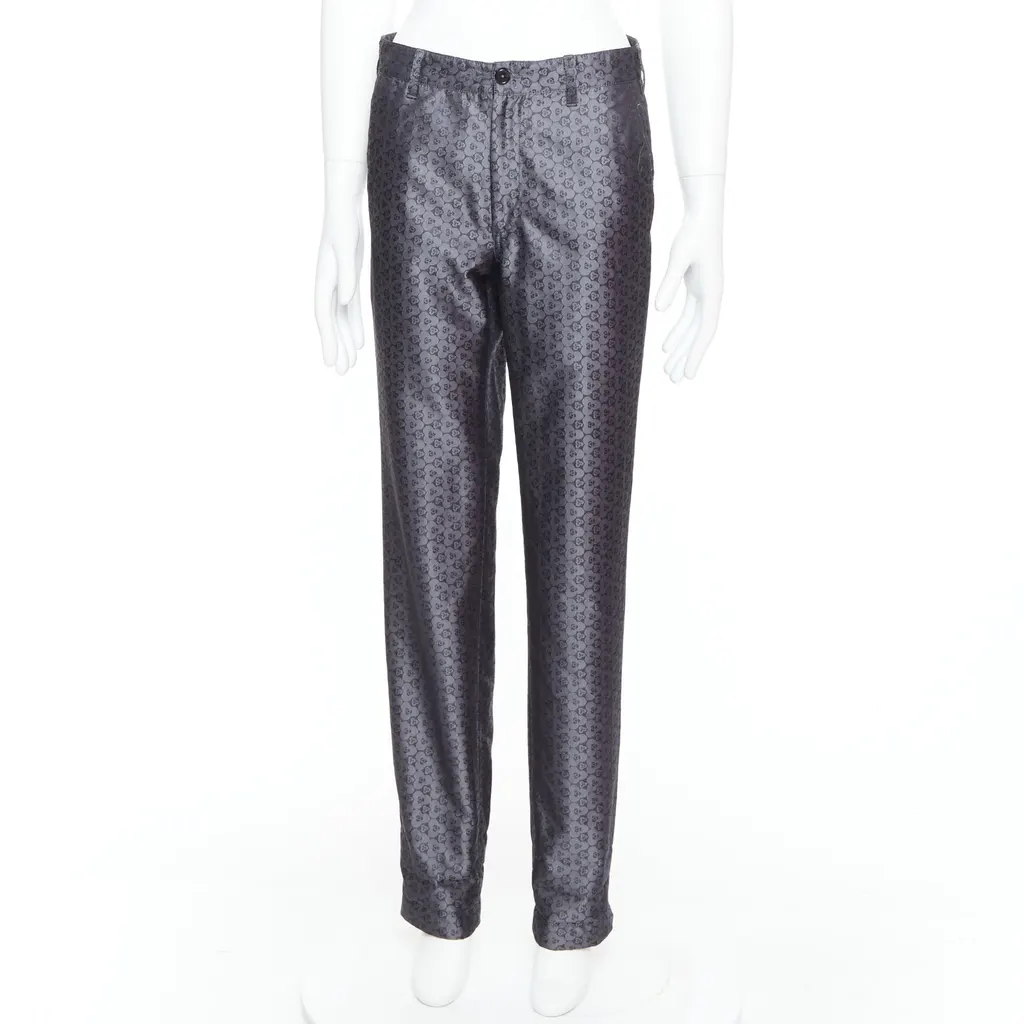 Ann Demeulemeester Geometric Print Pants Grey Silk Never worn - Front View