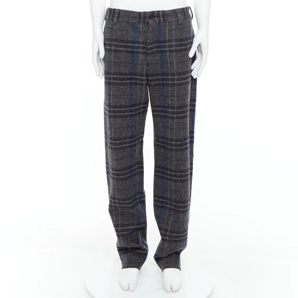 Yohji Yamamoto Checkered Wide Pants Grey Wool Never worn - Front View