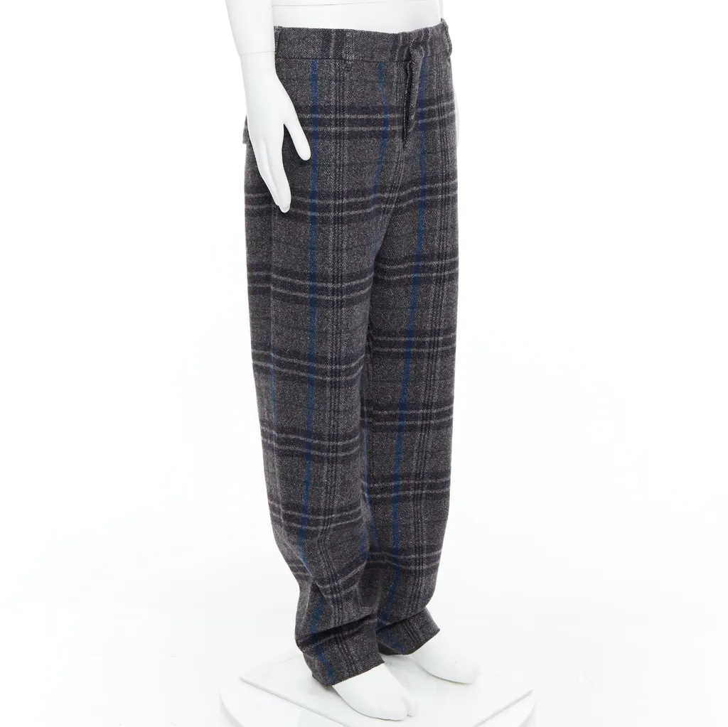 Yohji Yamamoto Checkered Wide Pants Grey Wool Never worn - Inside View