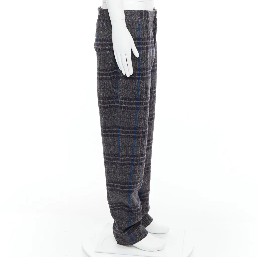 Yohji Yamamoto Checkered Wide Pants Grey Wool Never worn - Model View