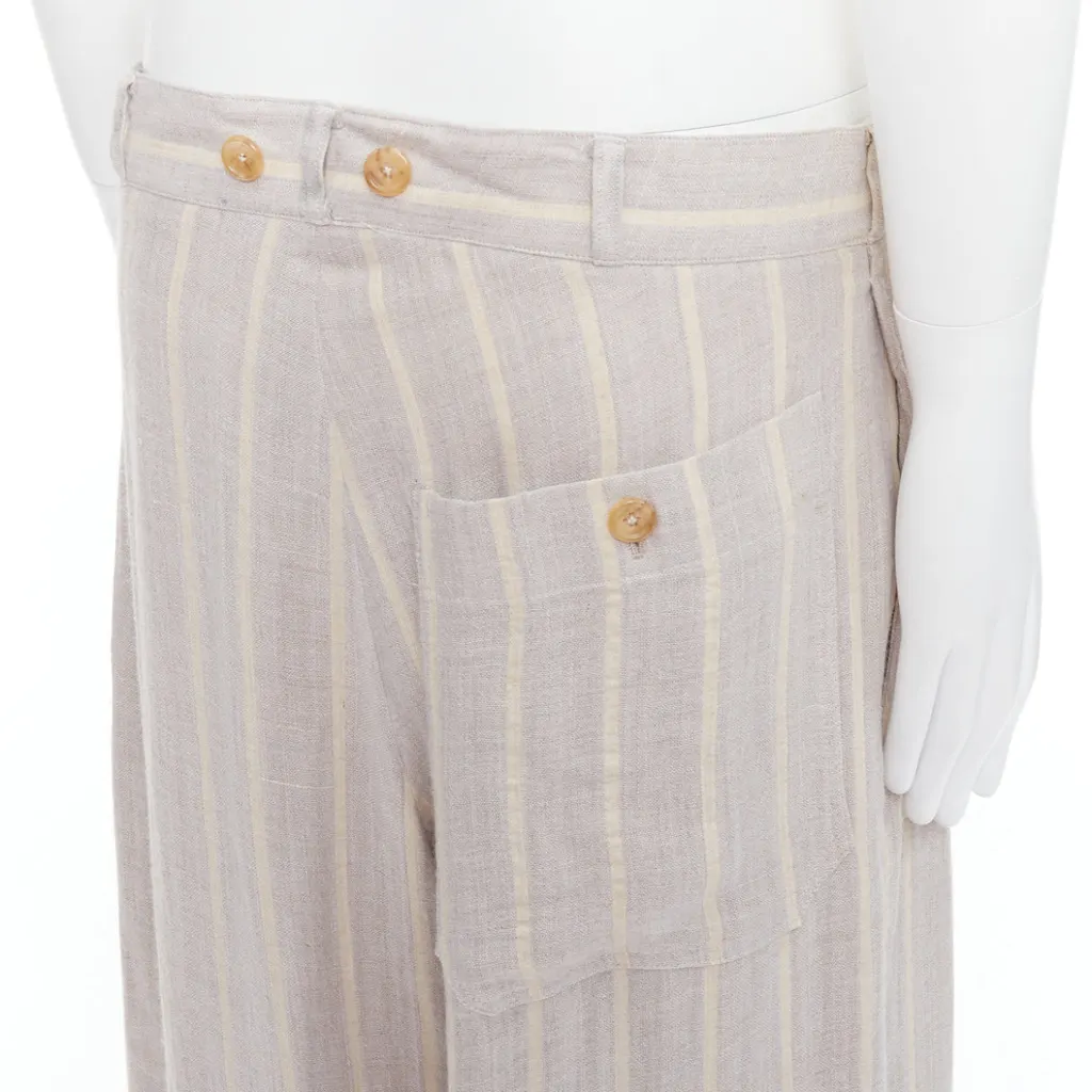 Yohji Yamamoto Striped Wide Pants Beige Cotton Fair - Back View