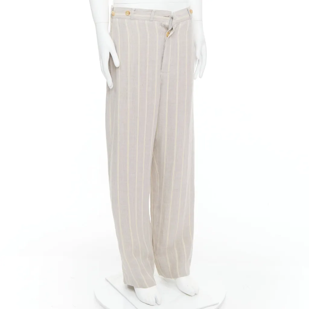 Yohji Yamamoto Striped Wide Pants Beige Cotton Fair - Inside View