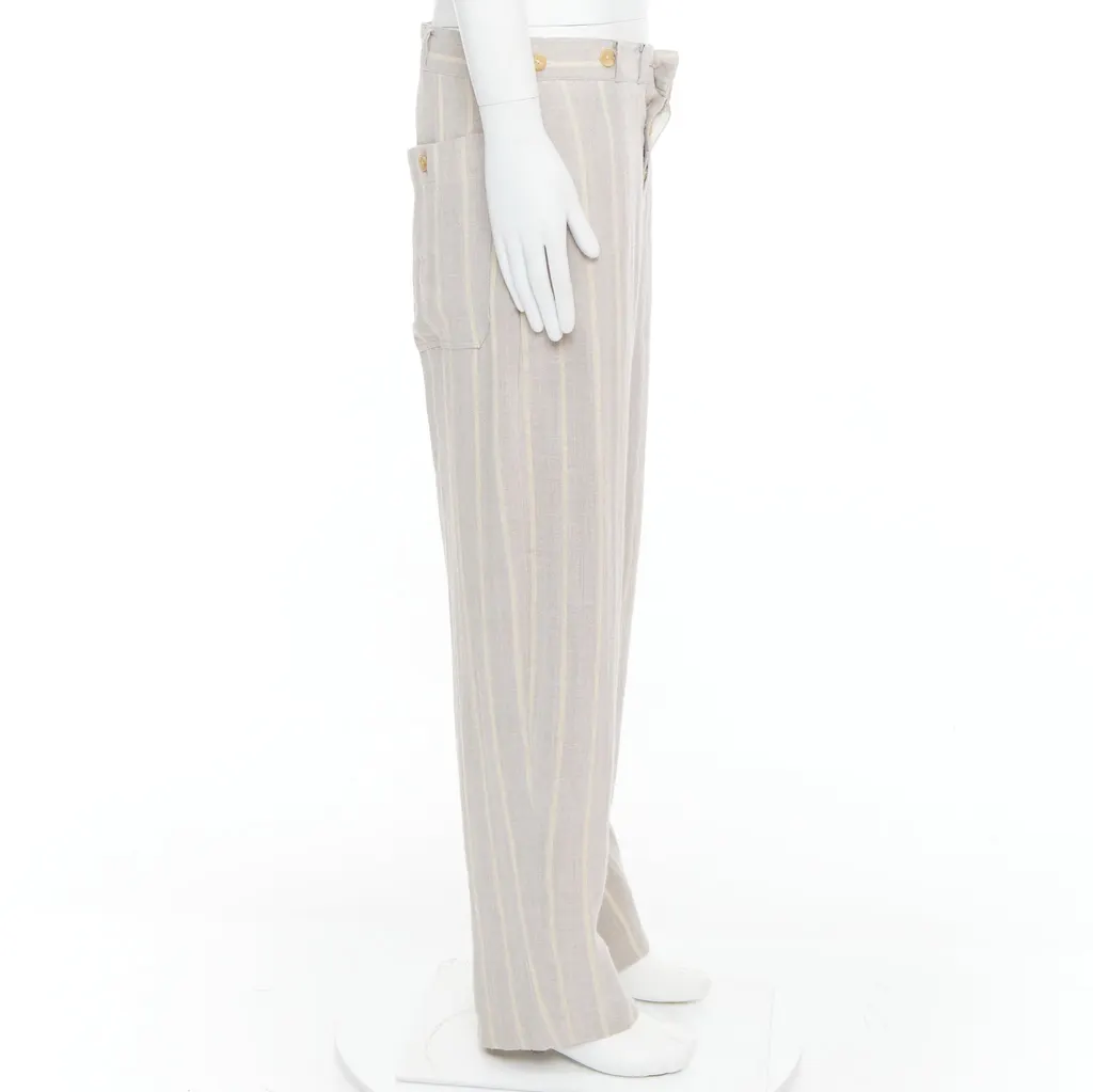 Yohji Yamamoto Striped Wide Pants Beige Cotton Fair - Model View
