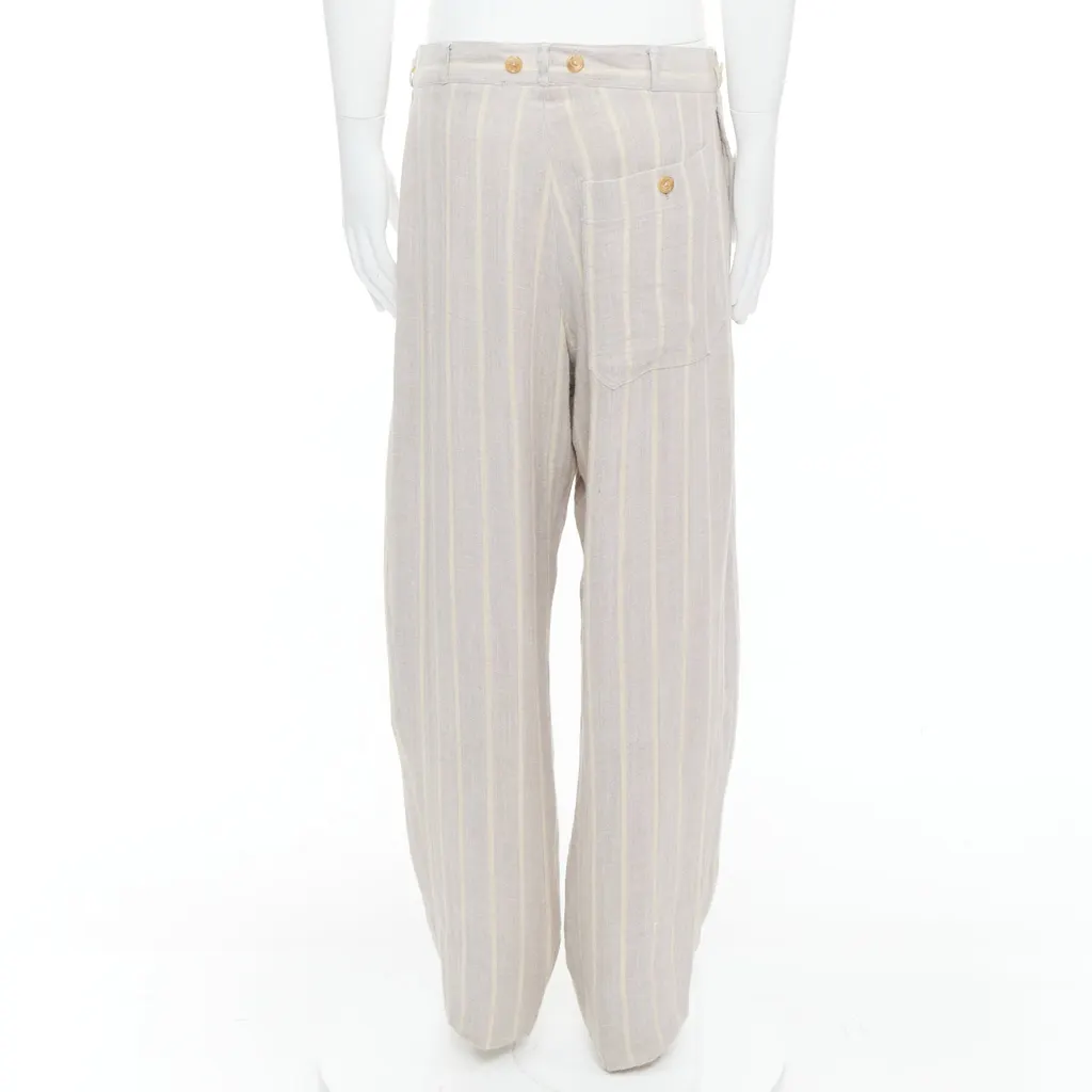 Yohji Yamamoto Striped Wide Pants Beige Cotton Fair - Box View