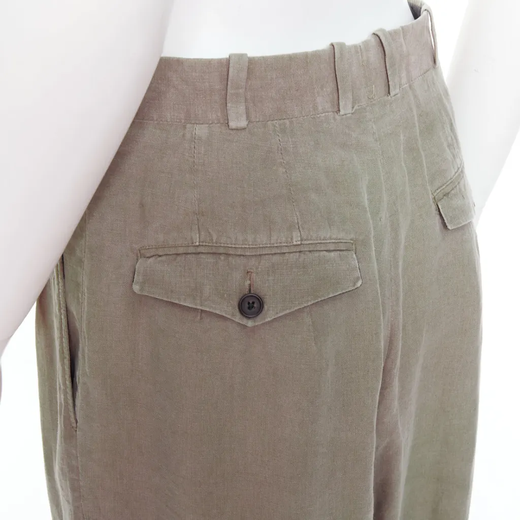 Yohji Yamamoto Linen Pleated Pants Green Linen Fair - Back View