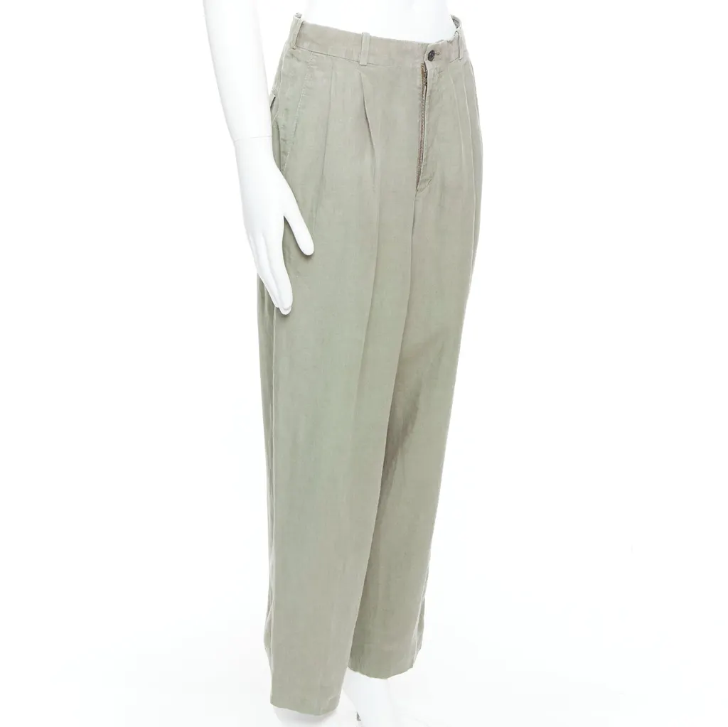 Yohji Yamamoto Linen Pleated Pants Green Linen Fair - Inside View