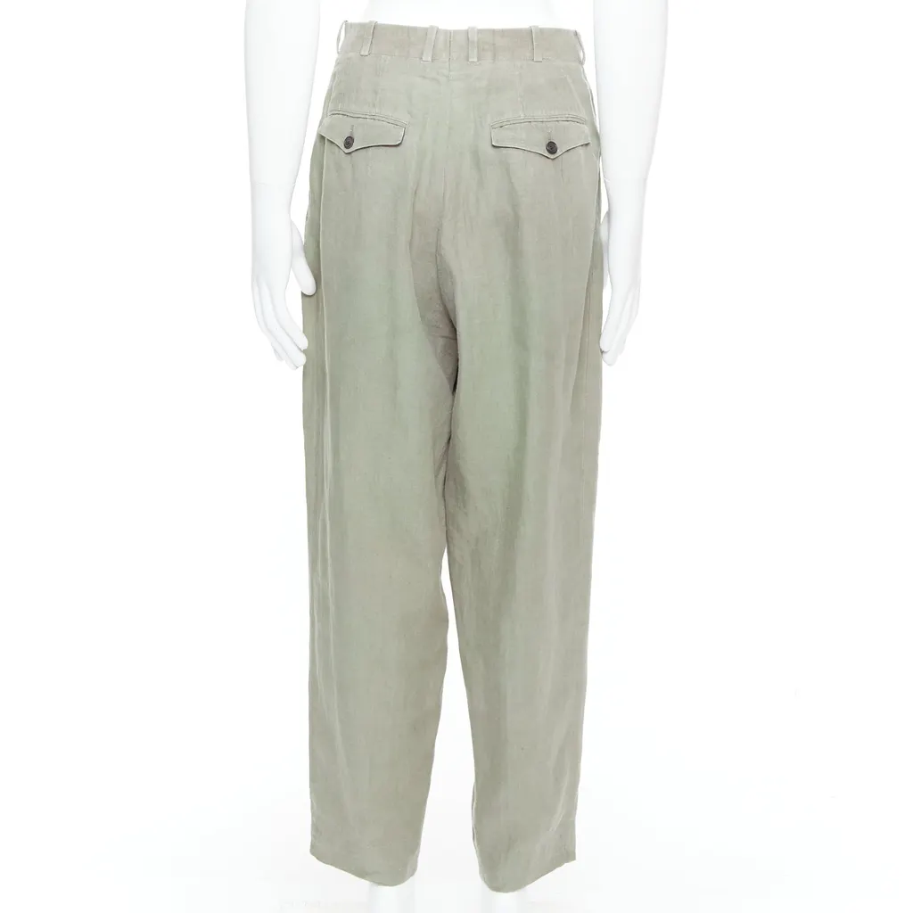 Yohji Yamamoto Linen Pleated Pants Green Linen Fair - Box View