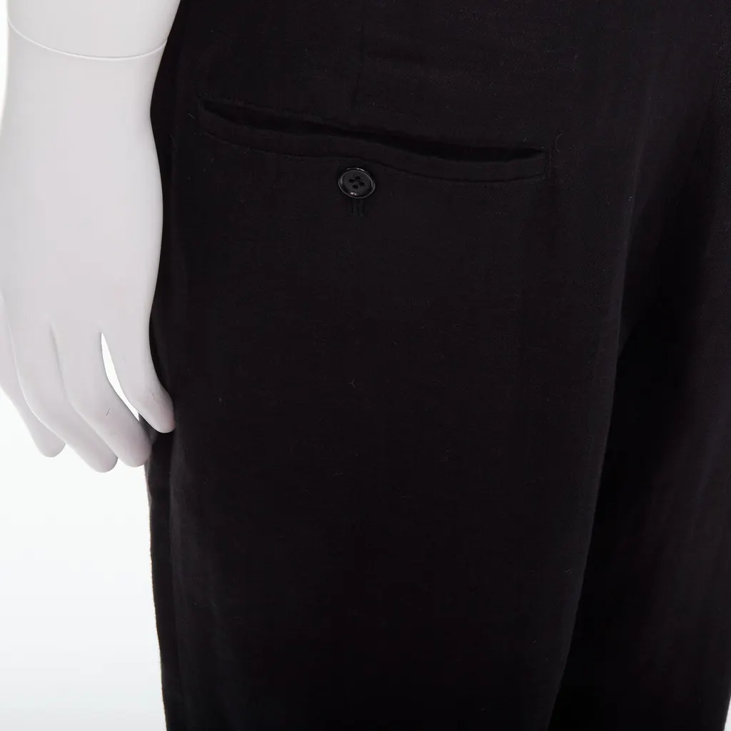 Yohji Yamamoto Tapered Wide Pants Black Linen Good - Back View
