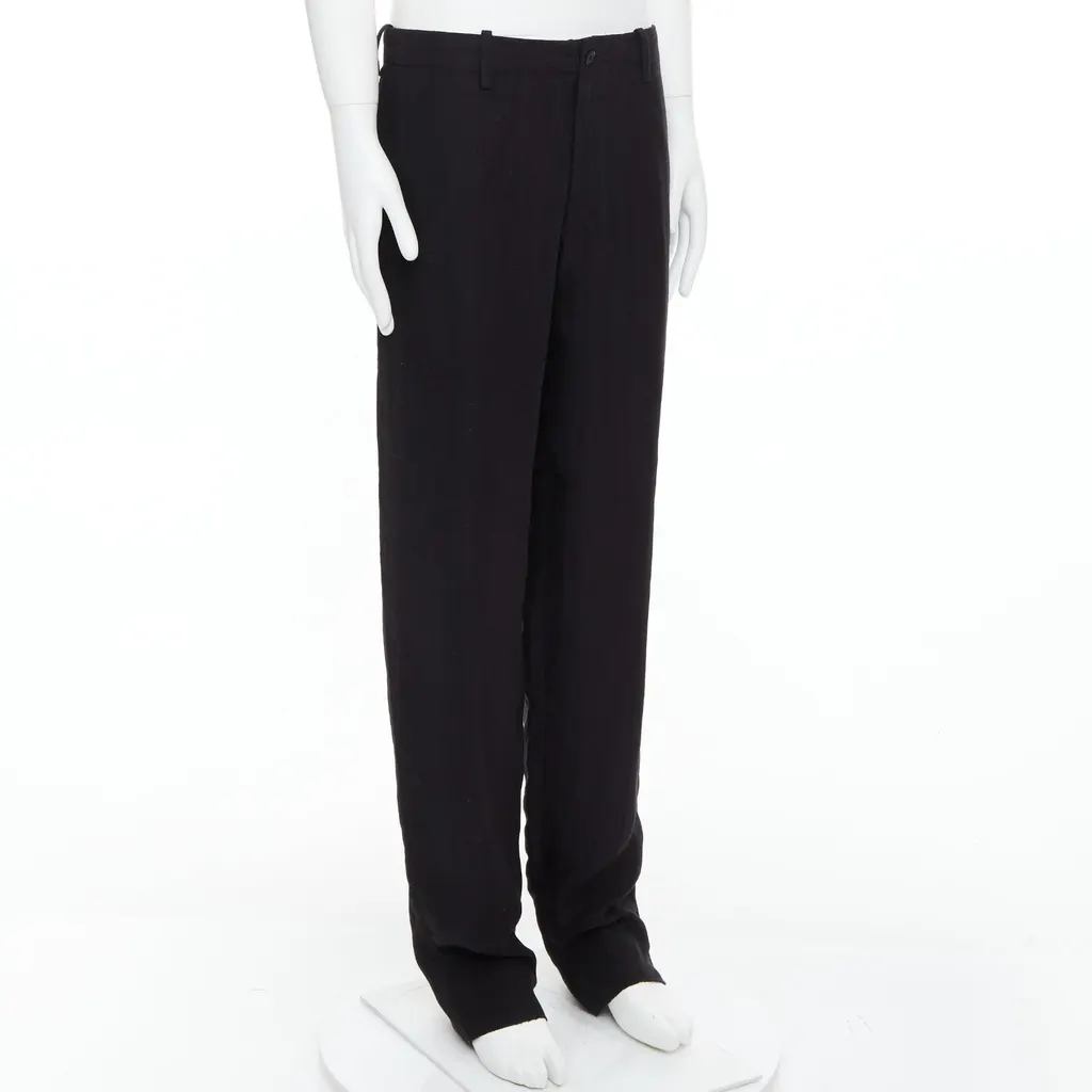 Yohji Yamamoto Tapered Wide Pants Black Linen Good - Inside View