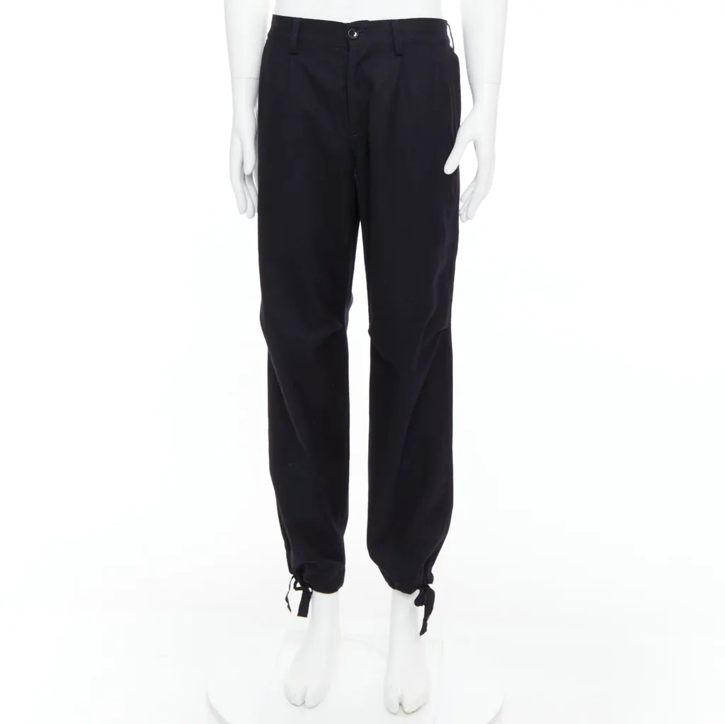 Yohji Yamamoto Drawstring Wide Pants Black Wool Very good - Front View