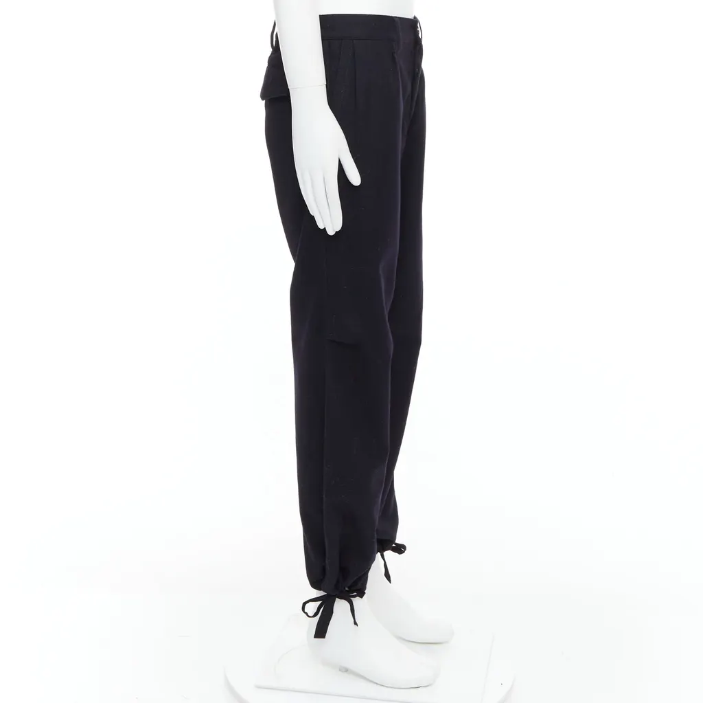 Yohji Yamamoto Drawstring Wide Pants Black Wool Very good - Model View