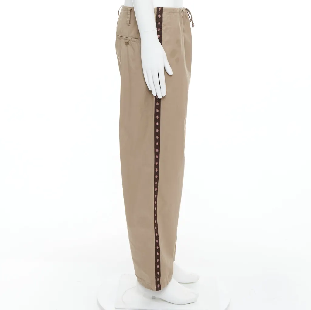 Yohji Yamamoto Ethnic Trim Pants Beige Cotton Fair - Model View