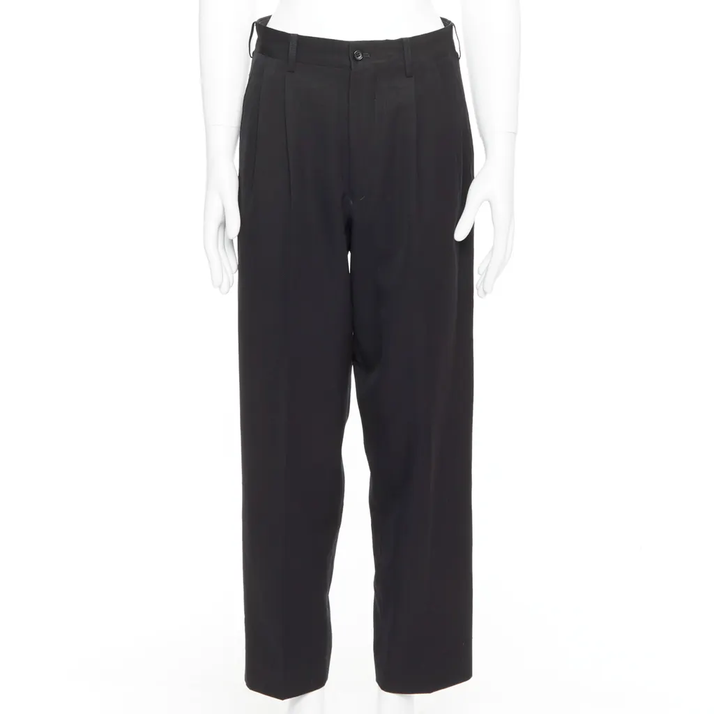 Yohji Yamamoto Pleated Wool Pants Navy Wool Fair - Front View