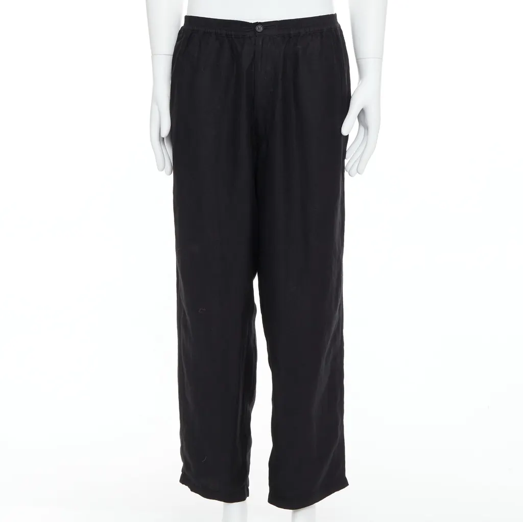 Yohji Yamamoto Elastic Wide Pants Black Linen Very good - Front View