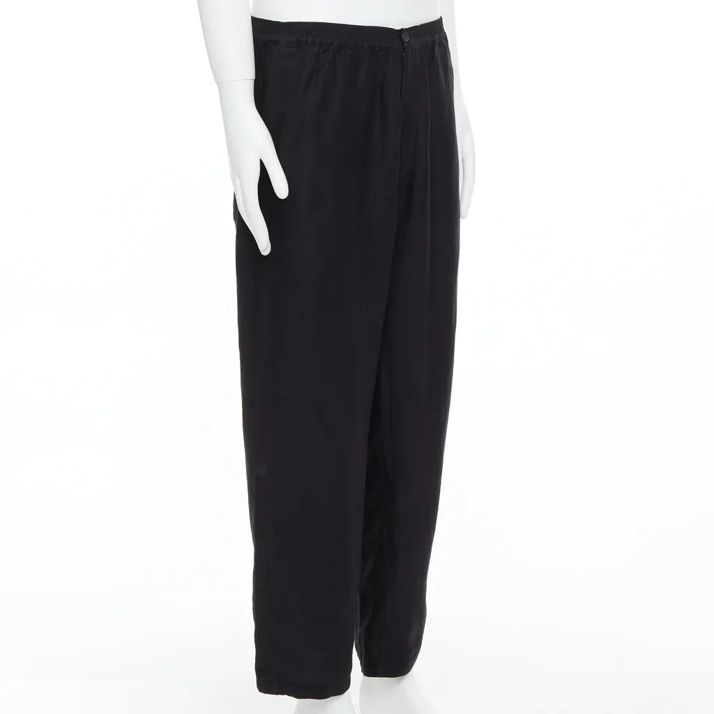 Yohji Yamamoto Elastic Wide Pants Black Linen Very good - Inside View