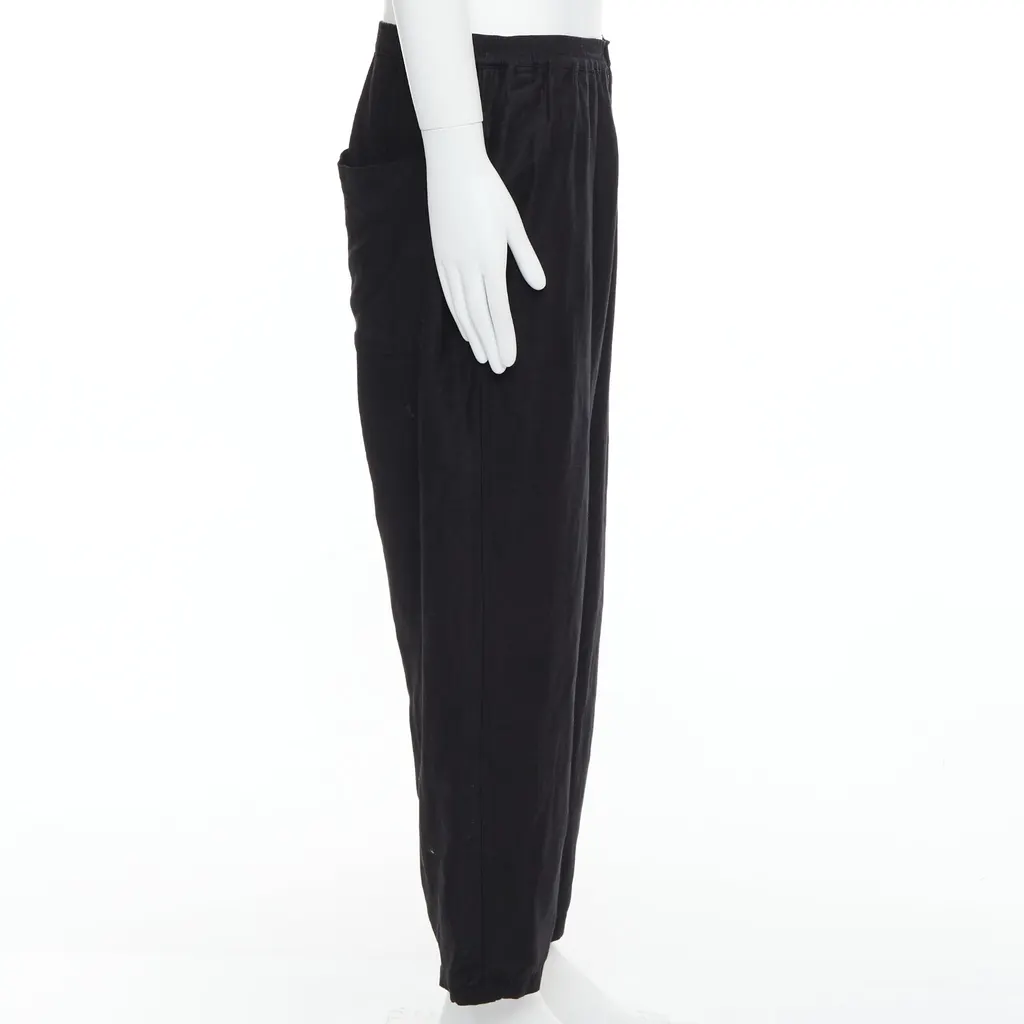 Yohji Yamamoto Elastic Wide Pants Black Linen Very good - Model View