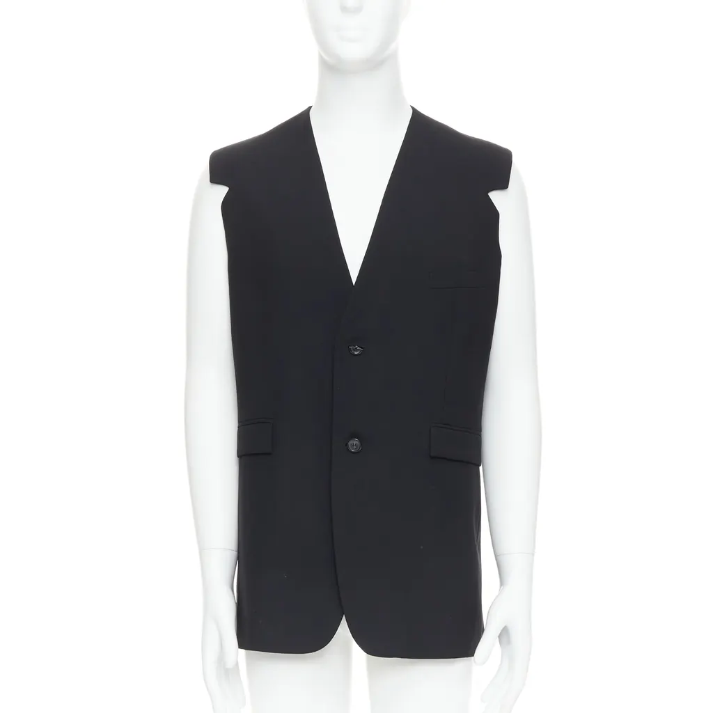 Raf Simons V Cut Armhole Waistcoat Black Wool Fair - Front View