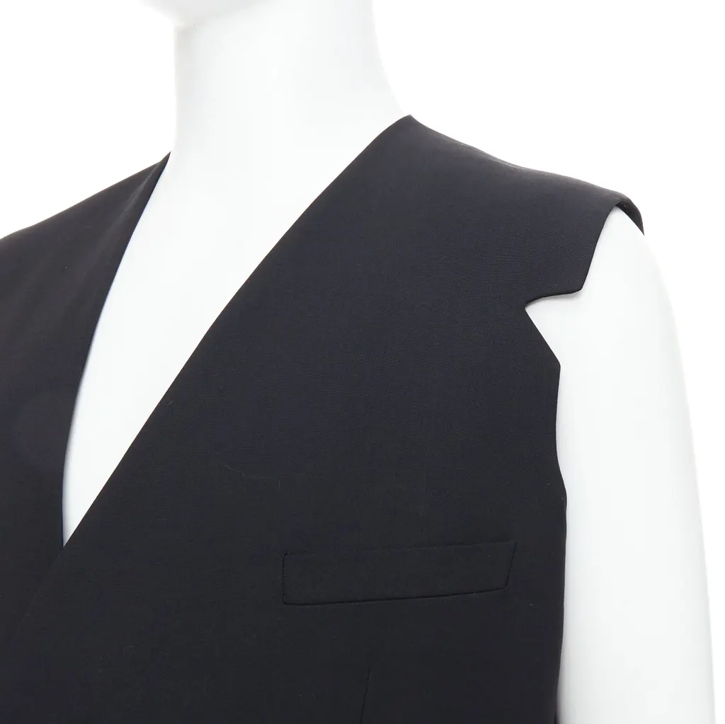 Raf Simons V Cut Armhole Waistcoat Black Wool Fair - Back View