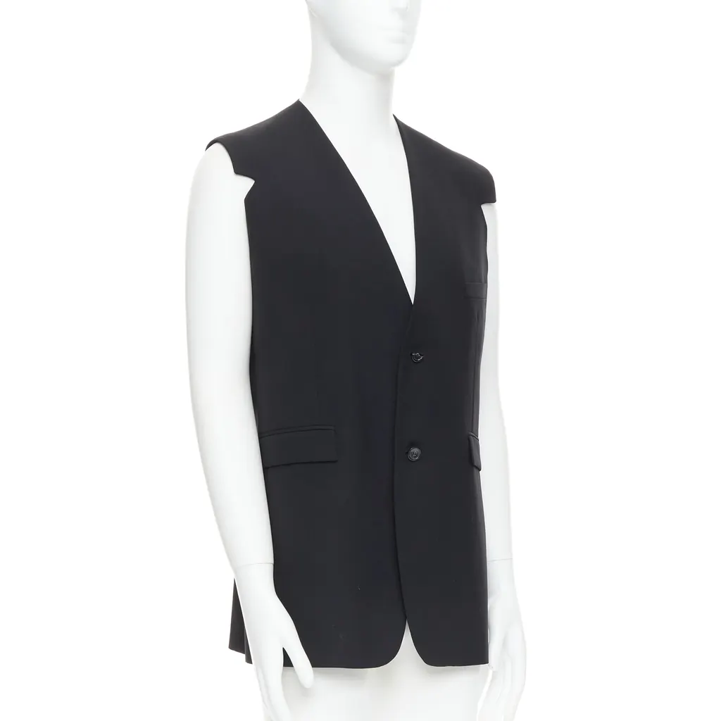 Raf Simons V Cut Armhole Waistcoat Black Wool Fair - Inside View