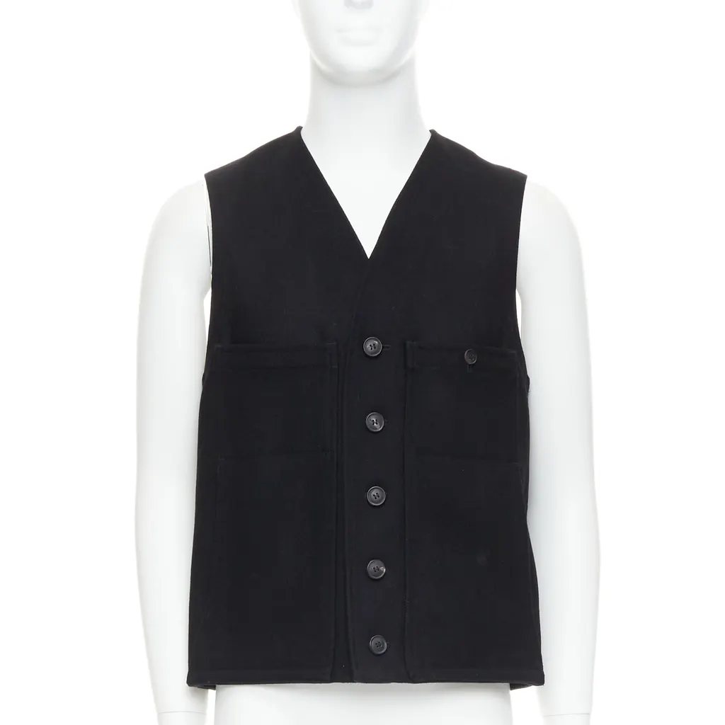 Lemaire Cotton Waistcoat Vest Black Wool Very good - Front View
