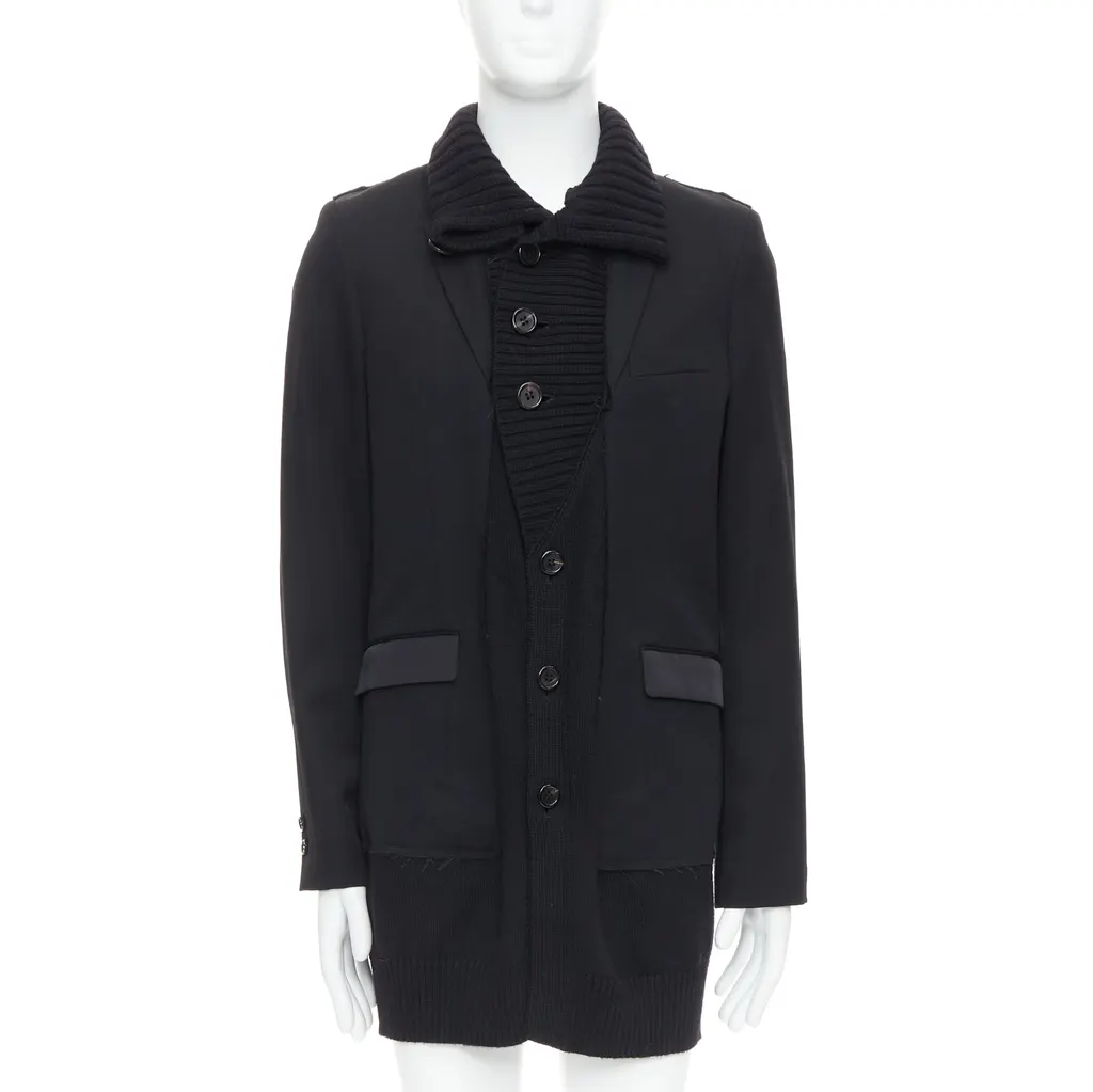 Undercover Black Rib Trim Coat Black Wool Very good - Front View