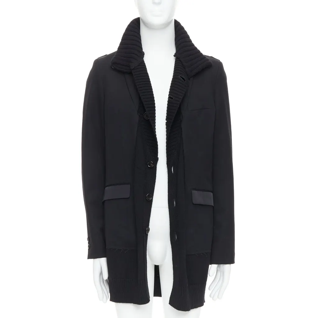 Undercover Black Rib Trim Coat Black Wool Very good - Inside View