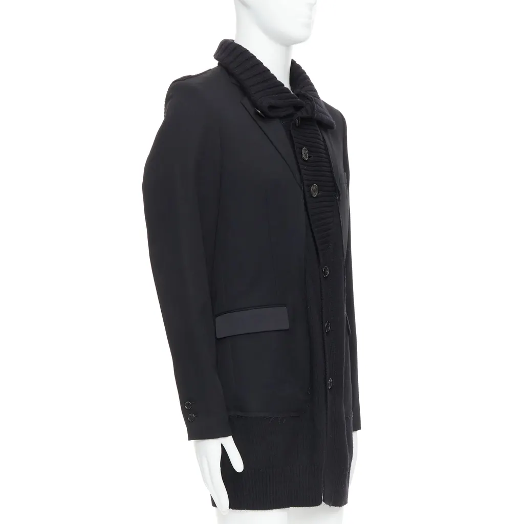 Undercover Black Rib Trim Coat Black Wool Very good - Model View