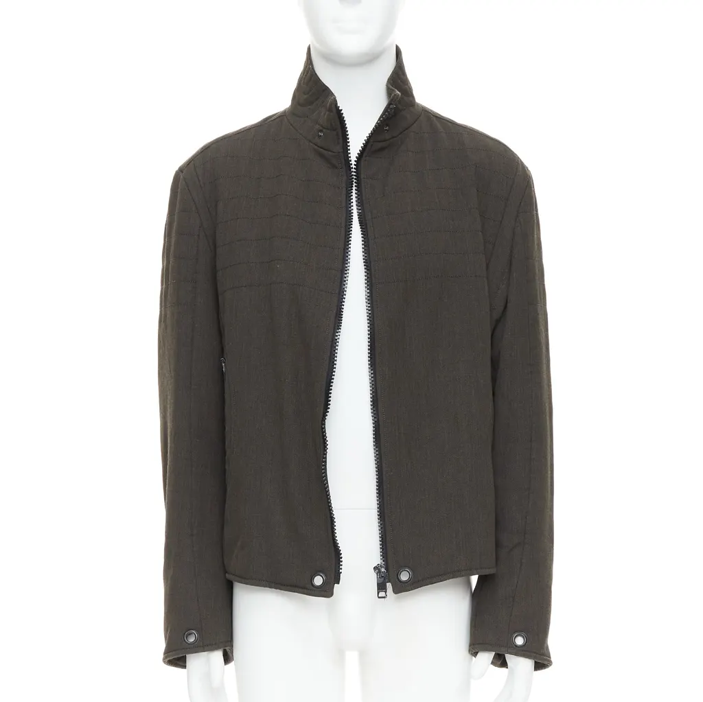 Burberry Green Wool Biker Jacket Khaki Wool Good - Front View