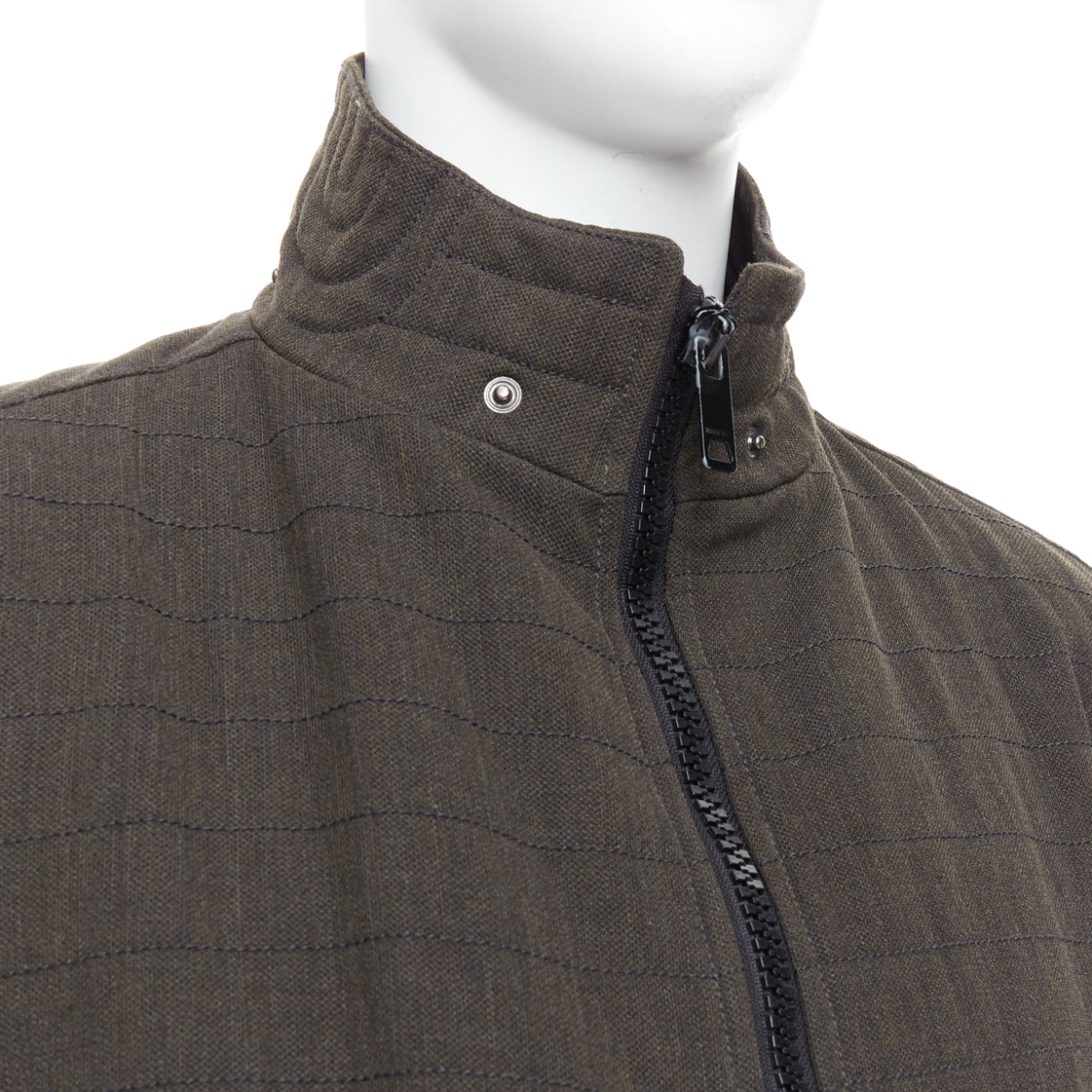 Burberry Green Wool Biker Jacket - Back view