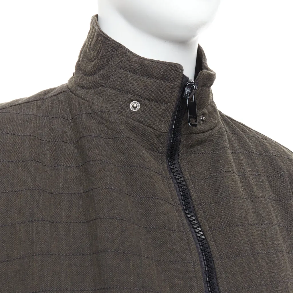 Burberry Green Wool Biker Jacket Khaki Wool Good - Back View