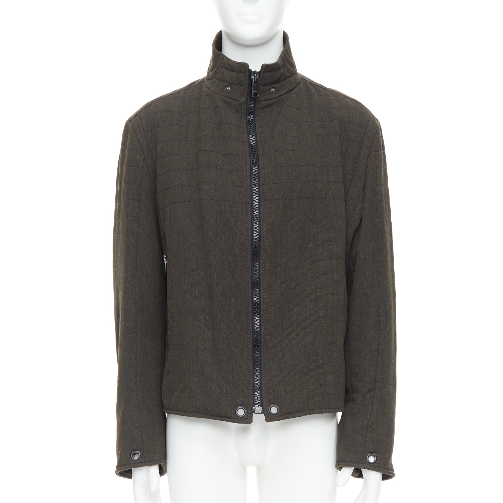 Burberry Green Wool Biker Jacket - Image 6