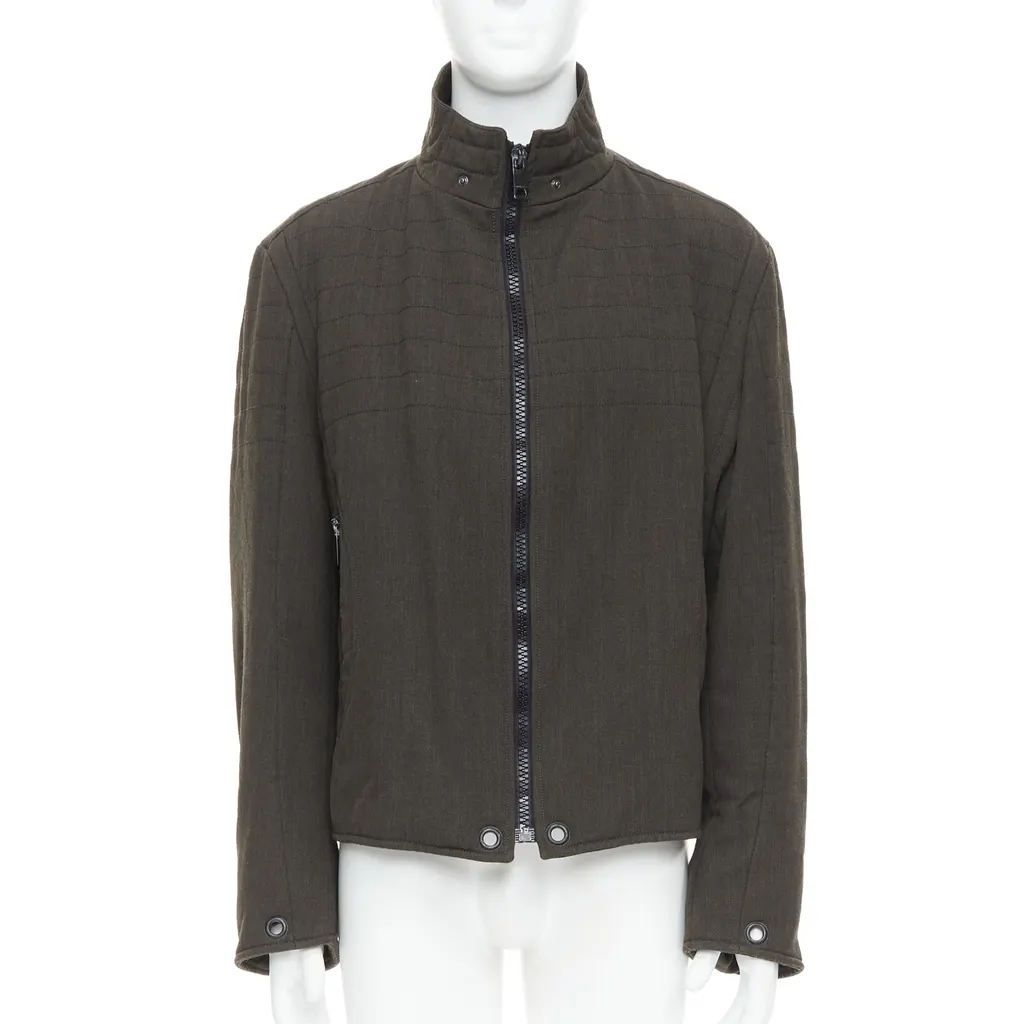 Burberry Green Wool Biker Jacket Khaki Wool Good - Inside View