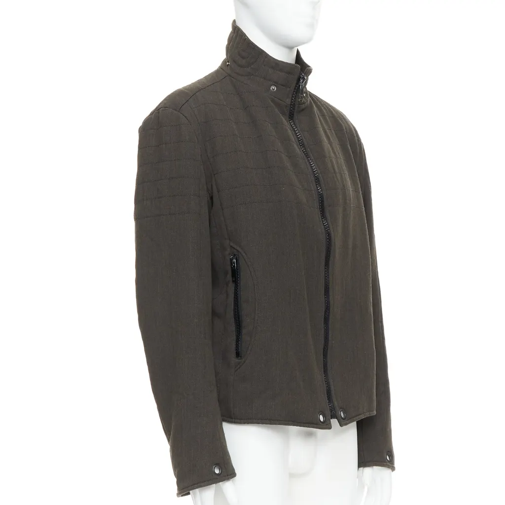 Burberry Green Wool Biker Jacket Khaki Wool Good - Model View