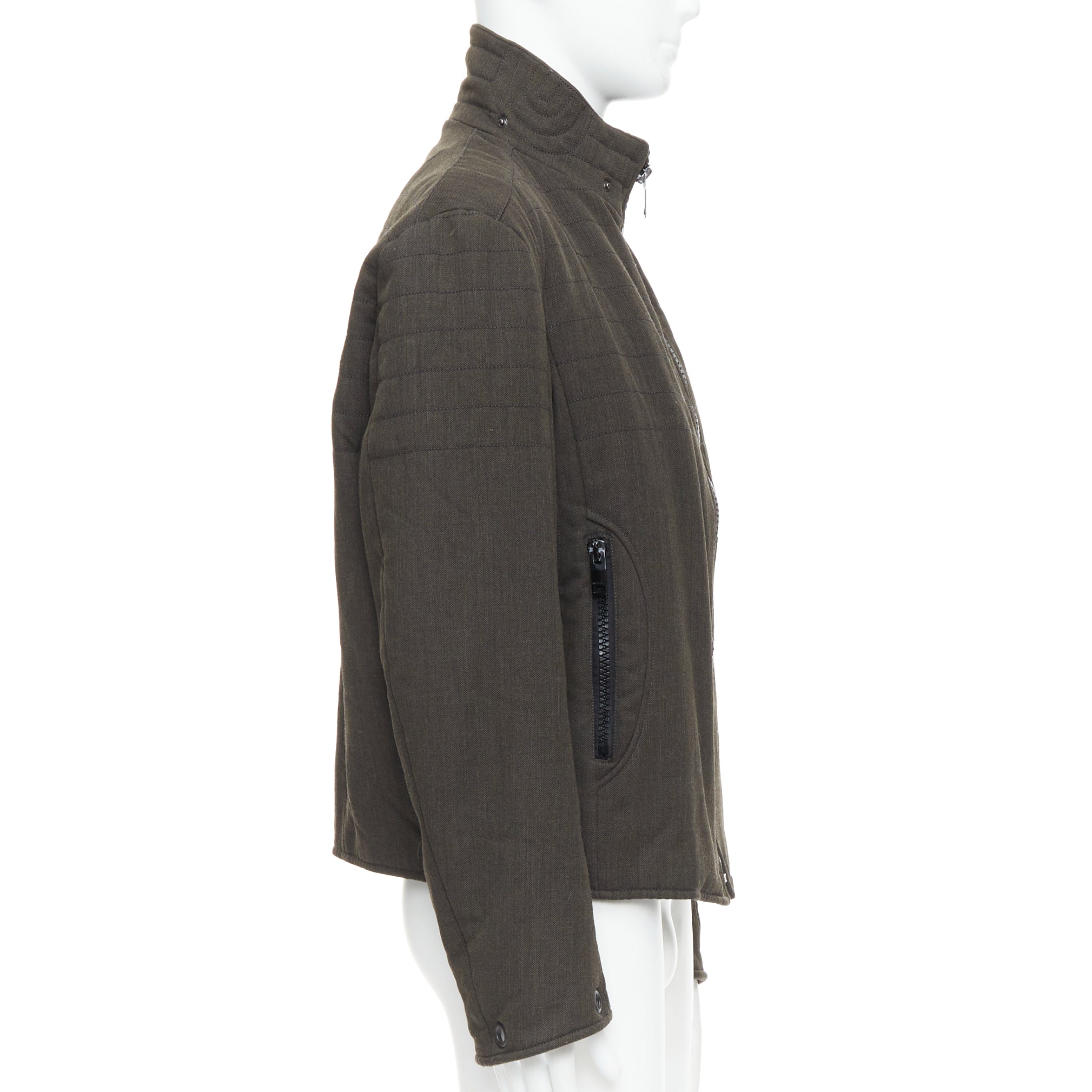 Burberry Green Wool Biker Jacket - Side view