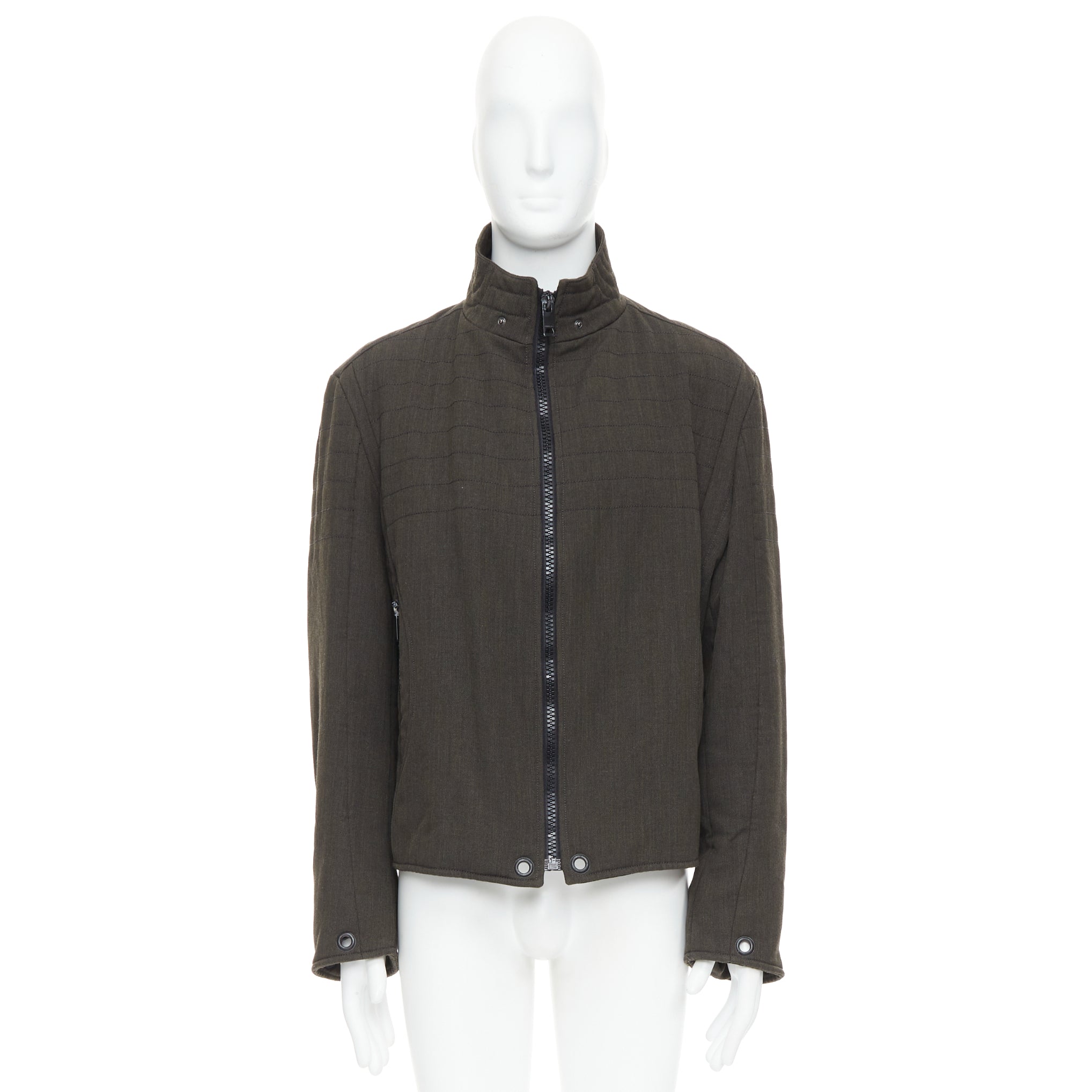 Burberry Green Wool Biker Jacket - Image 12