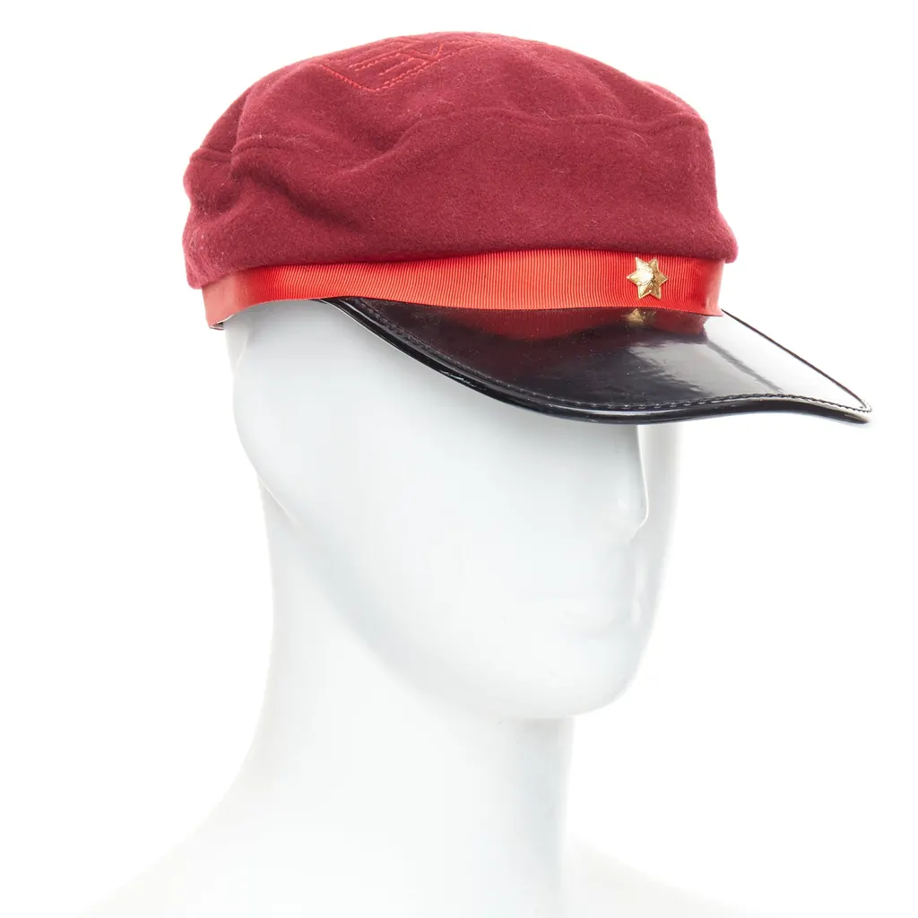 Comme Des Garcons Red Wool Officer Hat Red Wool Fair - Front View