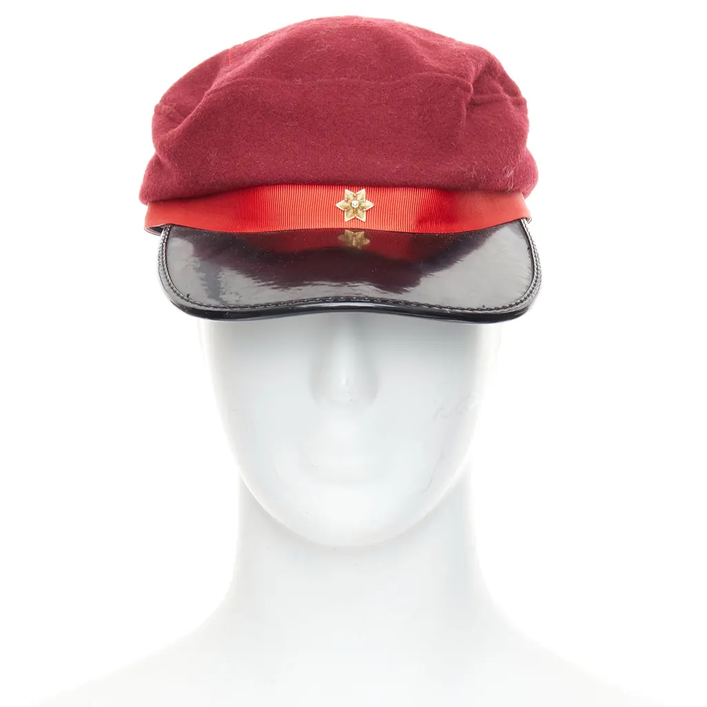 Comme Des Garcons Red Wool Officer Hat Red Wool Fair - Back View