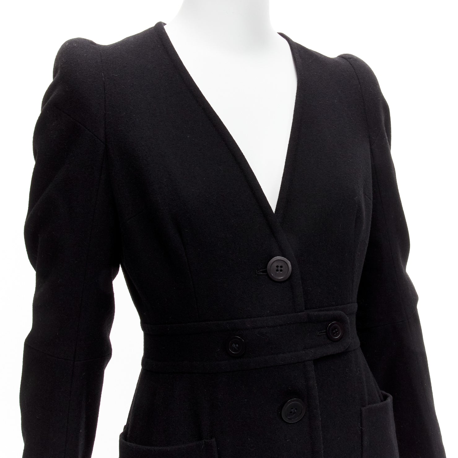 Maison Martin Margiela Black Wool Cigarette Coat - Back view